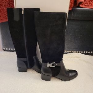 Anne Klein Knee-high Boots Size 8 Like New Black Suede and Leather